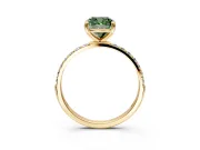 Solitaire Engagement Ring Setting for Fancy Green Cushion Cut Center with Pave Accents and Prong Head in Yellow Gold
