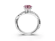 Solitaire Engagement Ring Setting for Fancy Pink Round Cut Center with Woven 3-Strand Pave Band and Prong Head in White Gold