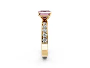 Solitaire Engagement Ring Setting for Fancy Pink Asscher Cut Center with Channel-Set Accents and Prong Head in Yellow Gold