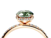 Hidden Halo Engagement Ring Setting for Fancy Green Oval Center with Pave Band and Prong Head in Rose Gold