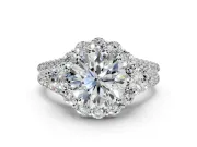 Halo Engagement Ring Setting for Round Cut Center with Two-Strand Split Shank and Prong Head in Platinum