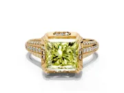 Solitaire Engagement Ring Setting for Fancy Yellow Princess Cut Center with Accented Split Shank and Prong Head in Yellow Gold