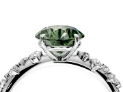 Cluster Engagement Ring Setting for Fancy Green Round Cut Center with Round Cut Accent Band and Prong Head in Sterling Silver