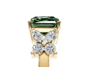 Floral Engagement Ring Setting for Fancy Green Princess Cut Center with Marquise Cluster Shoulders and Prong Head in Yellow Gold
