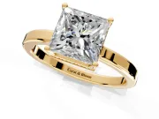 Hidden Halo Engagement Ring Setting for Princess Cut Center with Wide Flat Plain Band and Prong Head in Yellow Gold