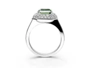 Halo Engagement Ring Setting for Fancy Green Asscher Cut Center with Plain Tapered Band and Prong Head in Sterling Silver