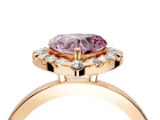 Halo Engagement Ring Setting for Fancy Pink Heart-Shaped Center with Thin Plain Band and Prong Head in Rose Gold