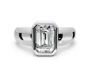 Solitaire Engagement Ring Setting for Emerald Cut Center with Wide Band and Bezel Head in Sterling Silver