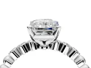 Solitaire Engagement Ring Setting for Radiant Cut Center with Bezel-Dot Beaded Band and Prong Head in Sterling Silver