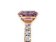 Solitaire Engagement Ring Setting for Fancy Pink Emerald Cut Center with Large Accent Band and Prong Head in Rose Gold