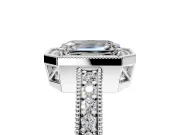 Milgrain Halo Engagement Ring Setting for Emerald Cut Center with Wide Pave Band and Prong Head in Platinum