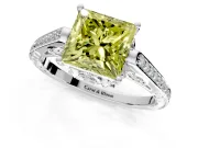 Cathedral Engagement Ring Setting for Fancy Yellow Princess Cut Center with Antique-Style Pave Band and Prong Head in White Gold