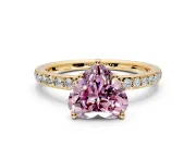 Solitaire Engagement Ring Setting for Fancy Pink Heart-Shaped Center with Fine Pave Band and Prong Head in Yellow Gold