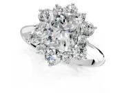 Small-Accent Cluster Halo Engagement Ring Setting for Radiant Cut Center with Plain Band and Prong Head in Sterling Silver