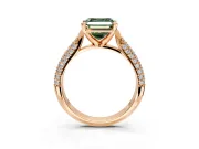 Solitaire Engagement Ring Setting for Fancy Green Asscher Cut Center with Multi-Row Accents and Prong Head in Rose Gold