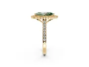Milgrain Floral Halo Engagement Ring Setting for Fancy Green Marquise Center with Pave Band and Prong Head in Yellow Gold