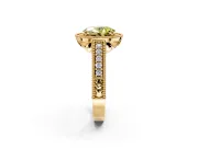 Milgrain Halo Engagement Ring Setting for Fancy Yellow Oval Center with Pave Band and Prong Head in Yellow Gold