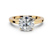 Solitaire Engagement Ring Setting for Round Cut Center with Flat-Sided Plain Band and Prong Head in Yellow Gold