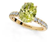 Open Basket Engagement Ring Setting for Fancy Yellow Oval Center with Pave Band and Prong Head in Yellow Gold