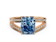 Split Shank Engagement Ring Setting for Fancy Blue Radiant Cut Center with Pave Split Shank and Prong Head in Rose Gold