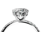 Solitaire Engagement Ring Setting for Heart-Shaped Center with Micro Pave Band and Prong Head in White Gold