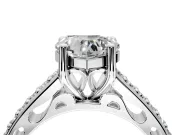 Solitaire Engagement Ring Setting for Heart-Shaped Center with Pave Cathedral Band and Prong Head in Sterling Silver