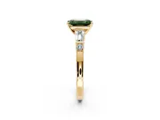 Bar-Set Engagement Ring Setting for Fancy Green Emerald Cut Center with Tapered Baguette Accents and Prong Head in Yellow Gold