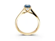 Solitaire Engagement Ring Setting for Fancy Blue Emerald Cut Center with Cathedral Channel Band and Prong Head in Yellow Gold