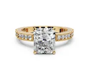Solitaire Engagement Ring Setting for Radiant Cut Center with Milgrain-Edged Pave Band and Prong Head in Yellow Gold
