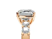 5 Stone Engagement Ring Setting for Asscher Cut Center with Plain Band and Prong Head in Rose Gold