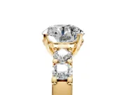 5 Stone Engagement Ring Setting for Round Cut Center with Plain Band and Prong Head in Yellow Gold