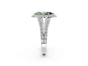 Halo Engagement Ring Setting for Fancy Green Marquise Center with Narrow Pave Split Shank and Prong Head in Sterling Silver