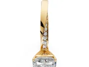 Side Accent Engagement Ring Setting for Radiant Cut Center with Accent Shoulders and Prong Head in Yellow Gold