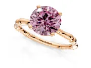 Solitaire Engagement Ring Setting for Fancy Pink Round Cut Center with Bamboo Band and Prong Head in Rose Gold