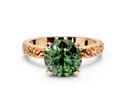 Solitaire Engagement Ring Setting for Fancy Green Round Cut Center with Scrollwork Band and Prong Head in Rose Gold