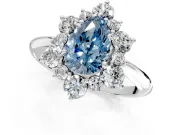 Small-Accent Cluster Halo Engagement Ring Setting for Fancy Blue Pear-Shaped Center with Plain Band and Prong Head in Sterling Silver