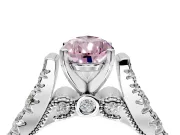 Solitaire Engagement Ring Setting for Fancy Pink Pear-Shaped Center with Pave Cathedral Shoulders and Prong Head in White Gold
