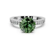 Solitaire Engagement Ring Setting for Fancy Green Round Cut Center with Milgrain-Edged Pave Band and Prong Head in Platinum