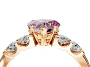 5 Stone Engagement Ring Setting for Fancy Pink Heart-Shaped Center with Plain Band and Prong Head in Rose Gold
