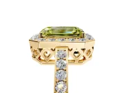 Halo Engagement Ring Setting for Fancy Yellow Emerald Cut Center with Heart-Shaped Openwork, Pave Band and Prong Head in Yellow Gold