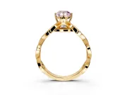 Solitaire Engagement Ring Setting for Fancy Pink Pear-Shaped Center with Accented Twist Band and Leaf Prong Head in Yellow Gold