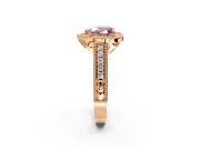 Milgrain Halo Engagement Ring Setting for Fancy Pink Heart-Shaped Center with Pave Band and Prong Head in Rose Gold
