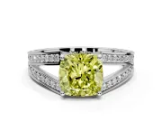 Split Shank Engagement Ring Setting for Fancy Yellow Cushion Cut Center with Pave Split Shank and Prong Head in Sterling Silver