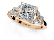 Solitaire Engagement Ring Setting for Princess Cut Center with Marquise Flower Shoulders and Prong Head in Rose Gold