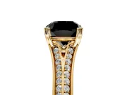 Solitaire Engagement Ring Setting for Fancy Black Cushion Cut Center with Pave Rail Split Shank and Prong Head in Yellow Gold