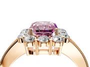 Halo Engagement Ring Setting for Fancy Pink Radiant Cut Center with Milgrain Channel Band and Prong Head in Rose Gold