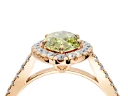 Halo Engagement Ring Setting for Fancy Yellow Marquise Center with Raised Halo, Pave Band and Prong Head in Rose Gold