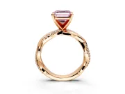Solitaire Engagement Ring Setting for Fancy Pink Asscher Cut Center with Pave and Plain Crossover and Basket Head in Rose Gold