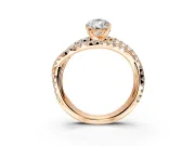 Solitaire Engagement Ring Setting for Pear-Shaped Center with Woven 3-Strand Pave Band and Prong Head in Rose Gold