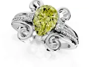 Solitaire Engagement Ring Setting for Fancy Yellow Pear-Shaped Center with Twisted Band and Scroll Prong Head in Sterling Silver